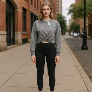 NEW WIHOLL GREY SUPER SOFT W/TWISTED DETAIL & CROPPED HEMLINE SWEATSHIRT-S/SM